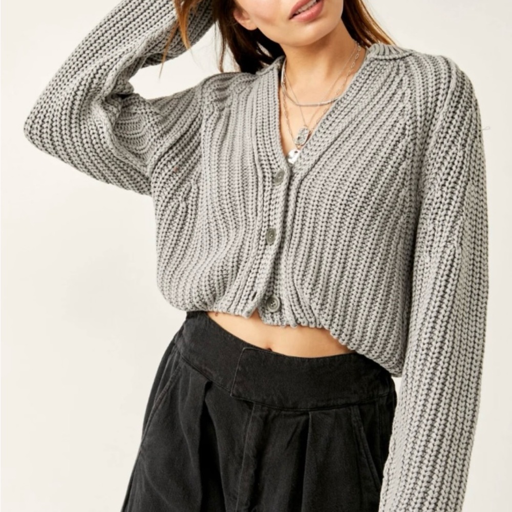 Preowned Free People Gray Knit Cardigan, Size Small, Original price $98 now $40.